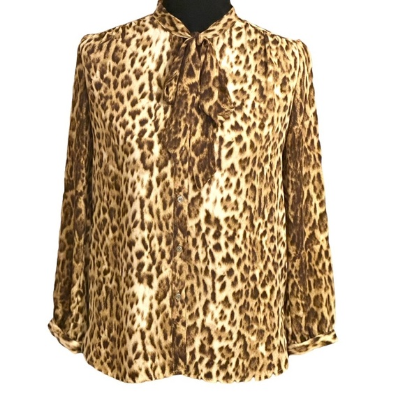 J.Crew Tie Neck Button Down Leopard Print Long Sleeve Size XS EUC - Picture 4 of 15